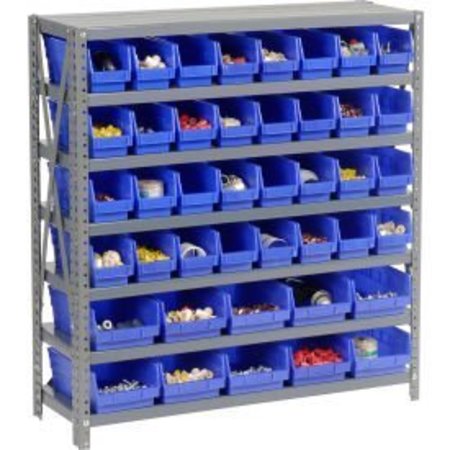 GLOBAL EQUIPMENT Steel Shelving with Total 42 4"H Plastic Shelf Bins Blue, 36x12x39-7 Shelves 603432BL